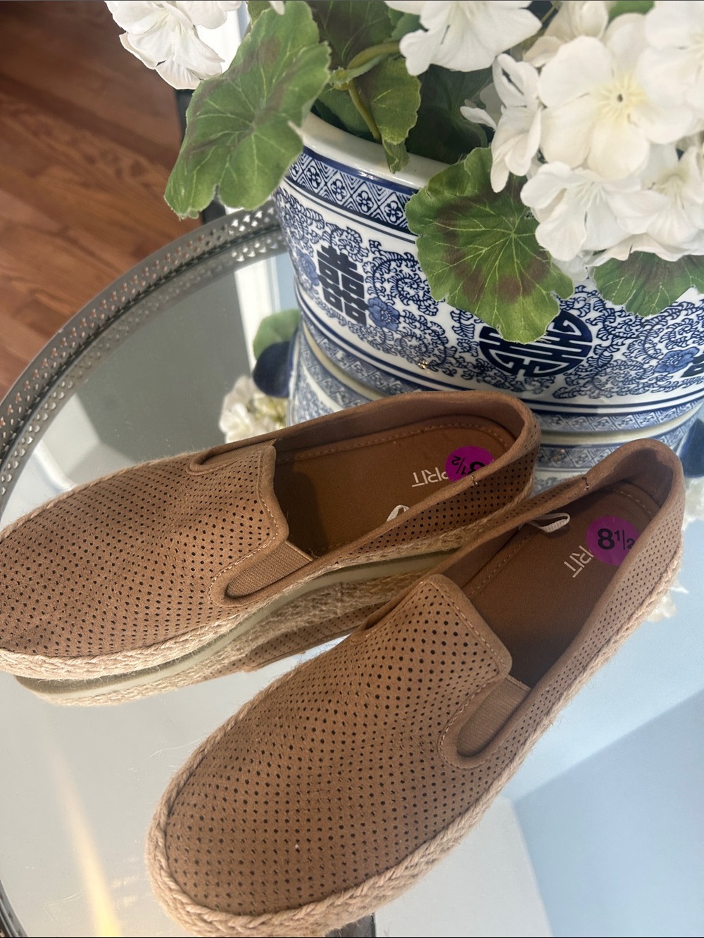 ESPRIT Perforated Tan Slip-On Espadrille Sneakers - 8.5